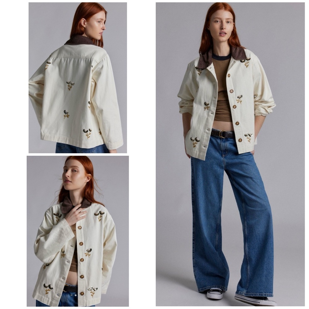 NWT Urban Outfitters BDG Townes Beaded Floral Embroidered Canvas Barn Jacket​